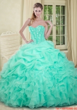 2016 Summer Elegant Apple Green Quinceanera Dresses with Beading and Ruffles