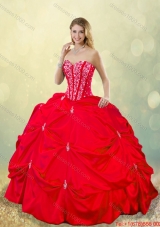 Cheap 2016 Beading and Pick Ups Quinceanera Gowns in Red