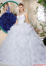 Elegant Brush Train Straps Quinceanera Dresses with Beading and Ruffles