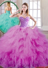 Fashionable Beading and Ruffles Quinceanera Dresses in Fuchsia