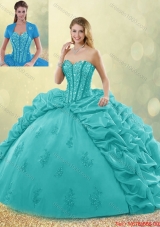 Fashionable Brush Train Pick Ups and Beading Detachable Quinceanera Gowns