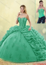 Hot Sale Turquoise Detachable Quinceanera Dresses with Brush Train for 2016 Spring