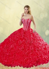 New Style Brush Train Rolling Flowers Quinceanera Dresses in Red