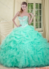 Summer Beautiful Beaded and Pick Ups 2015 Quinceanera Dresses in Apple Green