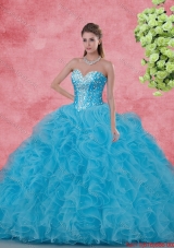Elegant Ball Gown Beaded Quinceanera Dresses in Aqua Blue