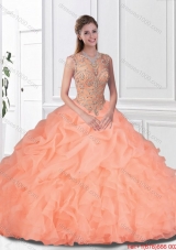 Perfect Beaded and Ruffles Watermelon Quinceanera Gowns with Bateau