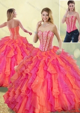 2015 Fall Cheap Beading and Ruffles Quinceanera Dresses in Multi Color