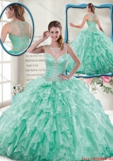 Summer Pretty Mint Quinceanera Gowns with Beading and Ruffles