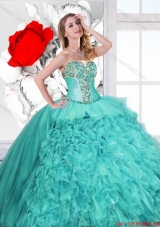 Classical Ruffles and Beaded Quinceanera Gowns in Turquoise