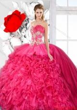 Exquisite Ball Gown Beaded Sweet 16 Dresses in Hot Pink