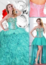Gorgeous Turquoise Detachable Quinceanera Gowns with Beading for Fall