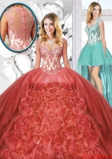 New Arrivals Straps Detachable Quinceanera Dresses in Rust Red