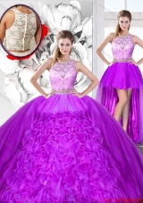 Perfect Beaded and Ruffles Detachable Sweet 16 Dresses with Scoop