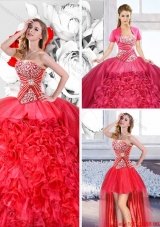 Red 2016 Fashionable Detachable Sweet 16 Dresses with Ruffles