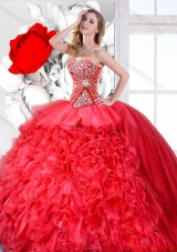 Red Sweetheart Perfect Quinceanera Gowns with Beading for Spring