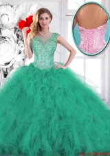 Fashionable Beading and Appliques Sweet 16 Gowns in Turquoise for 2016 Spring