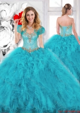 Modest Beading Sweetheart Quinceanera Dresses in Aqua Blue