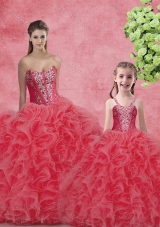 Wonderful Ball Gown Sweetheart Beading Princesita With Quinceanera Dresses in Coral Red
