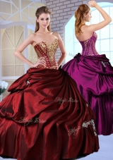 Gorgeous Ball Gown Taffeta Wine Red Quinceanera Gowns with Pick Ups