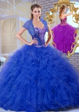 Discount Sweetheart Blue Quinceanera Dresses with Ruffles and Appliques