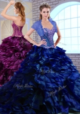 Perfect Brush Train Ruffles and Appliques Quinceanera Dresses in Royal Blue