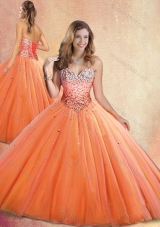 Customized Sweetheart Orange Red Quinceanera Gowns with Beading