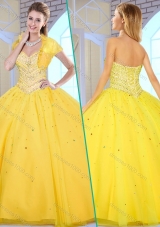 Modest Ball Gown Yellow Sweet 16 Gowns with Beading
