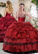 Romantic Ball Gown Beading and Pick Ups Sweet 16 Gowns in Wine Red