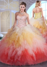 Romantic Ball Gown Sweet 16 Dresses in Multi Color with Beading and Ruffles