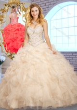 Beautiful Ball Gown Champagne Sweet 16 Dresses with Beading and Ruffles