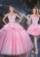 2016 Detachable Ball Gown Sweetheart Beading Pink Quinceanera Gowns