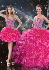 2016 Fashionable Sweetheart Hot Pink Detachable Quinceanera Gowns with Beading