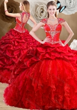 Fashionable Red Sweet 16 Dresses with Beading and Pick Ups