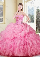 Lovely Ball Gown Rose Pink Quinceanera Dresses with Ruffles and Pick Ups