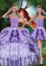 Luxurious Ball Gown Beading and Ruffles Detachable Quinceanera Gowns for 2016