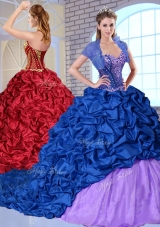 New Style Sweetheart Brush Train Pick Ups and Appliques Quinceanera Dresses