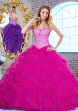 Pretty Sweetheart Beading and Ruffles Quinceanera Dresses in Fuchsia