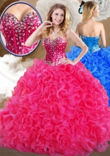 Super Hot Sweetheart Hot Pink Quinceanera Gowns with Ruffles