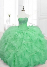 Elegant Beading and Ruffles Sweetheart Quinceanera Dresses in Green
