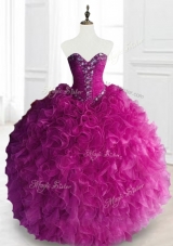 Fashionable Beading and Ruffles Quinceanera Dresses in Fuchsia
