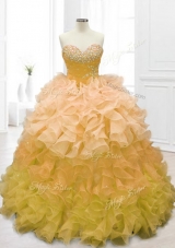 Fashionable Sweetheart Beading and Ruffles Quinceanera Dresses in Gold