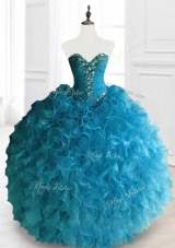 Latest Beading and Ruffles Sweetheart Quinceanera Dresses in Blue