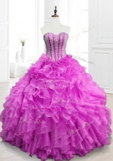 Modern Beading and Ruffles Fuchsia Quinceanera Gowns for 2016