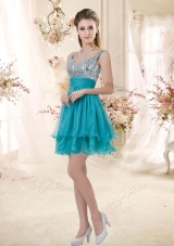 2016 Top Selling Straps Short Sequins Prom Dresses in Teal