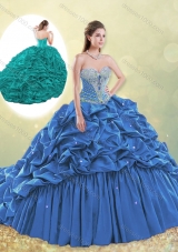 2016 Classical Taffeta Blue Quinceanera Dress with Beading and Bubbles