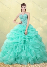 Big Puffy Apple Green Quinceanera Dress with Beading and Bubbles