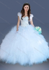 2016 Really Puffy Light Blue Quinceanera Dress with Beading and Ruffles