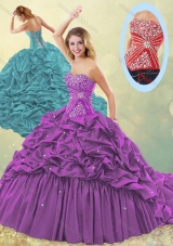 Clearance Big Puffy Brush Train Taffeta Quinceanera Dress in Purple