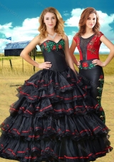 Clearance Black Sweet 16 Dress with Embroidery and Ruffled Layers