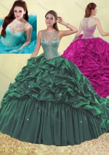 Clearance See Through Beaded and Bubble Quinceanera Dress in Dark Green